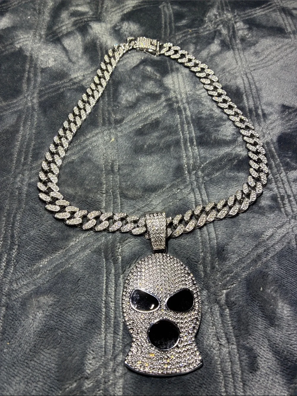 ICED OUT Ski Mask Pendant on a ICED OUT Cuban Link 20 inch Necklace